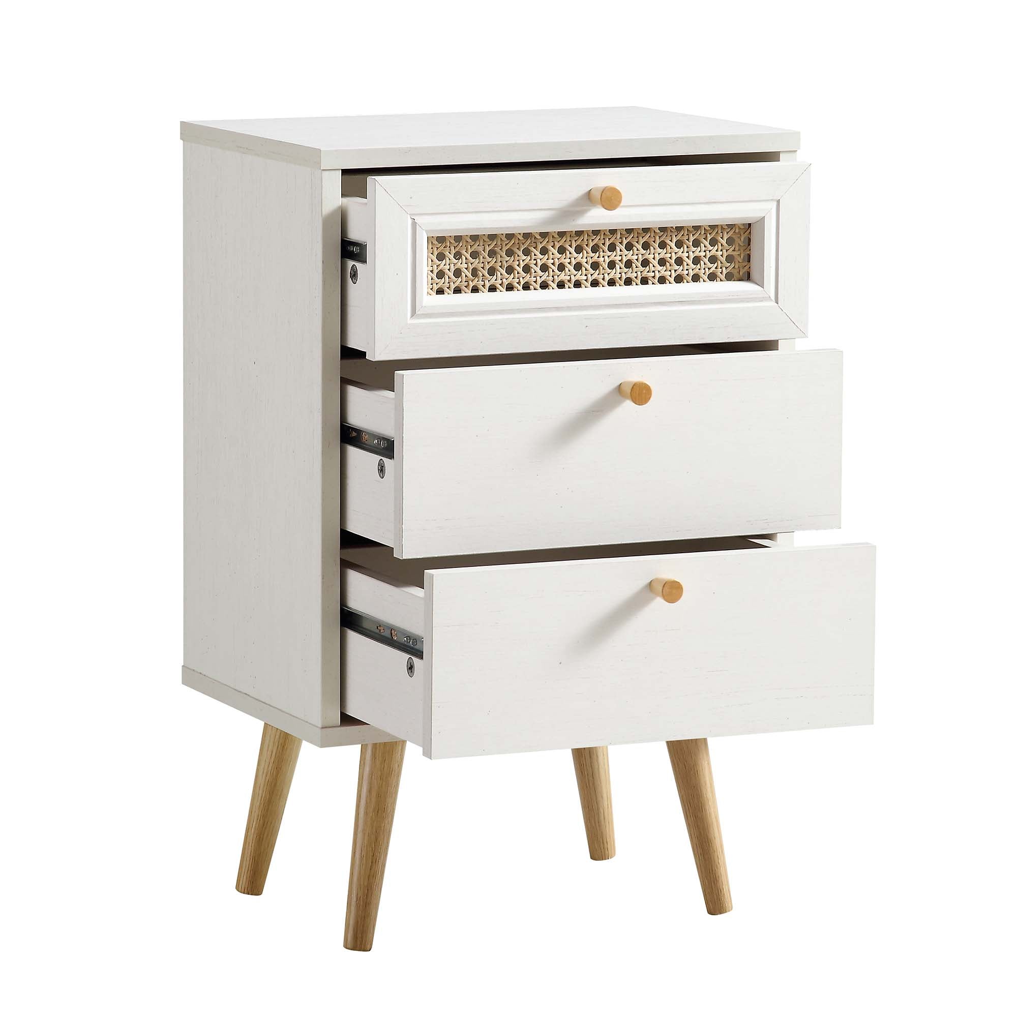 Anya Woven Rattan 3-Drawer Bedside Table in White