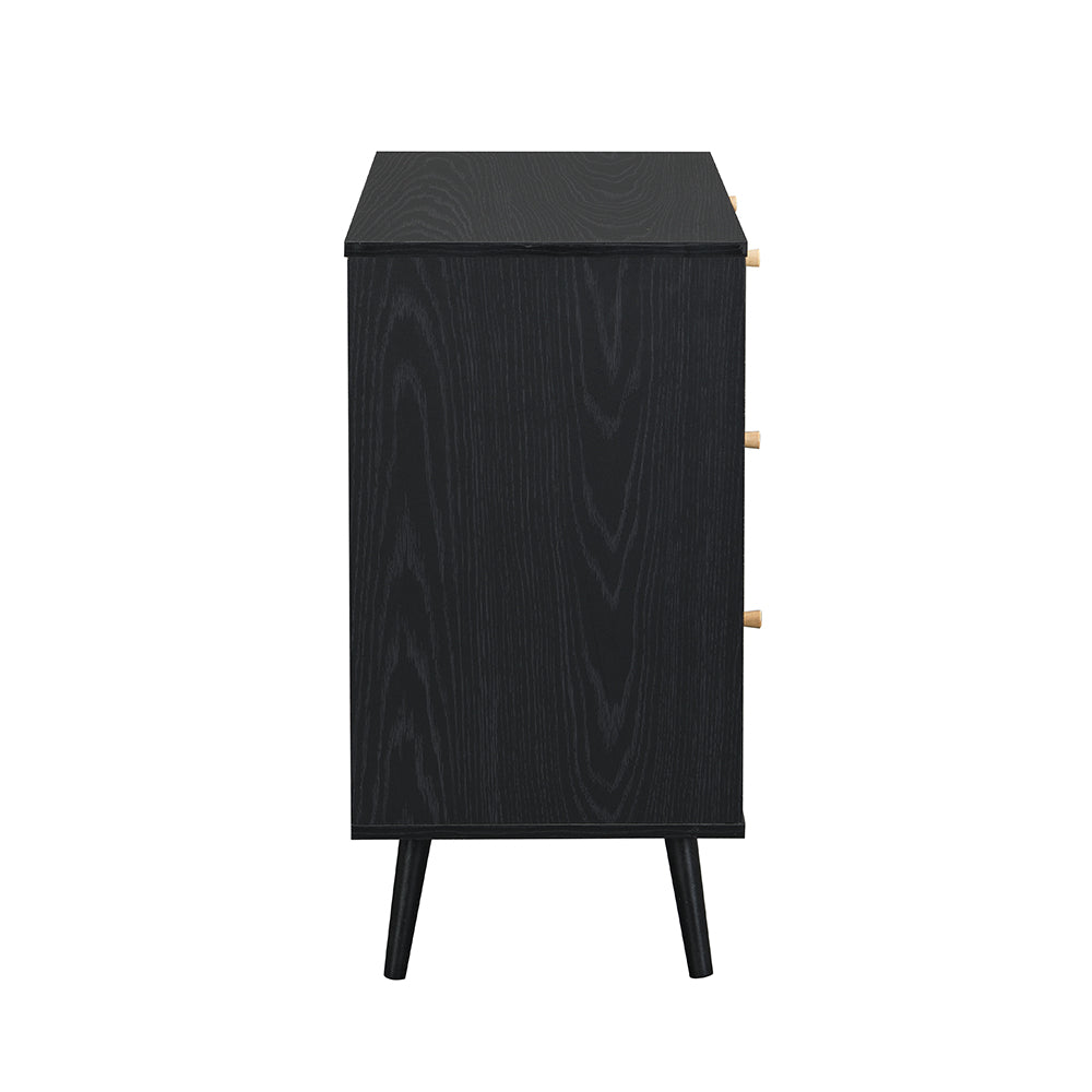 Anya Woven Rattan Chest of 3 Drawer in Black Colour