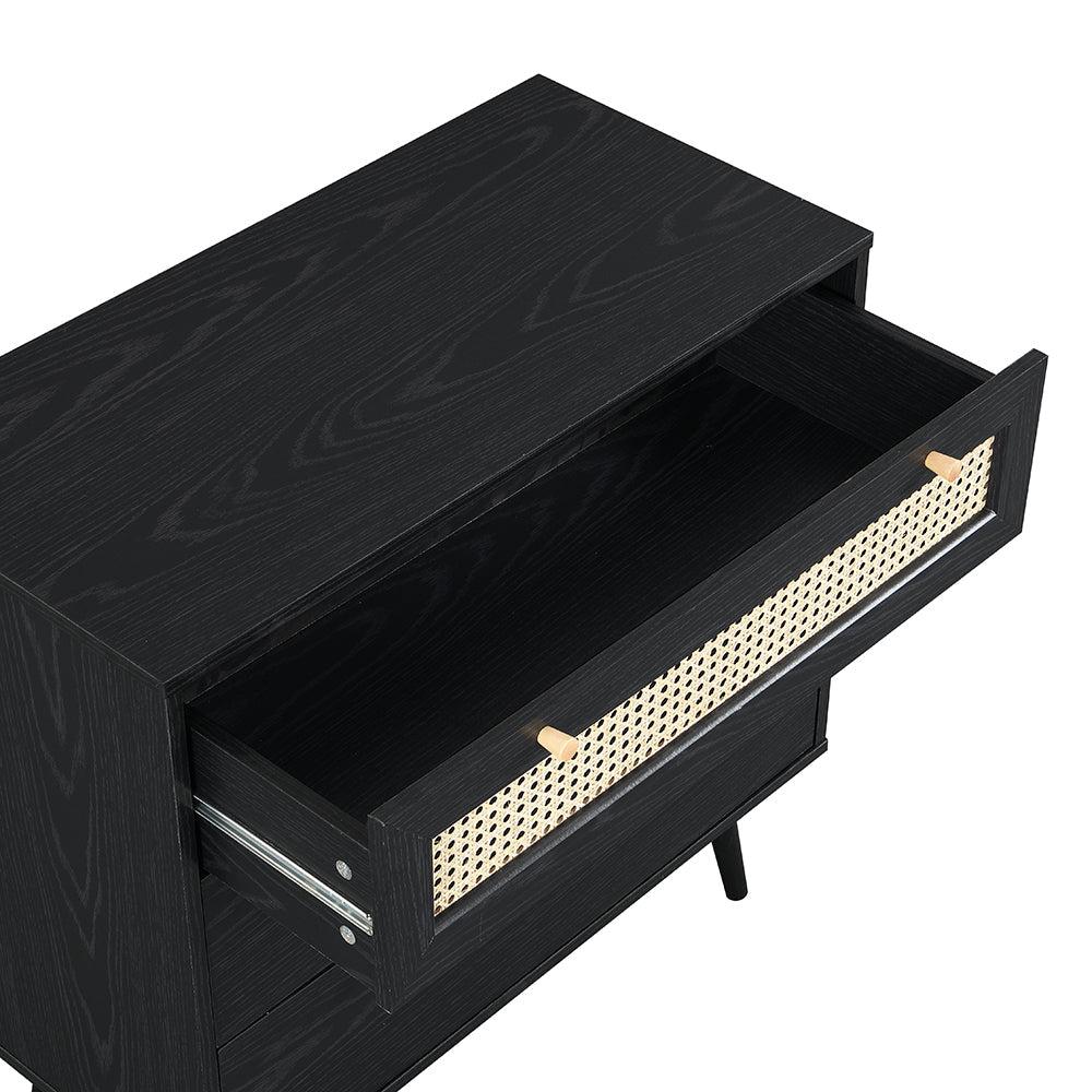 Anya Woven Rattan Chest of 3 Drawer in Black Colour