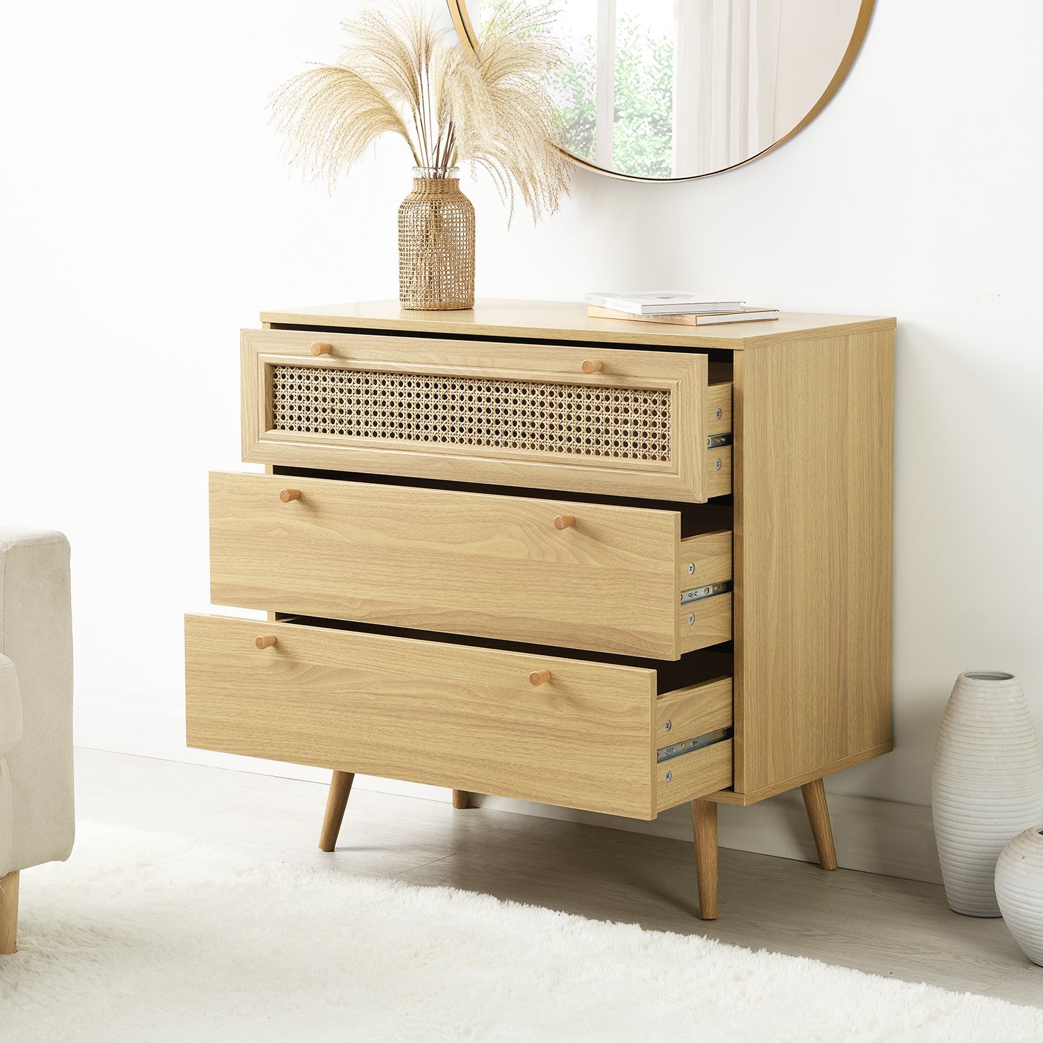 Anya Woven Rattan Chest of 3 Drawer in Natural Colour