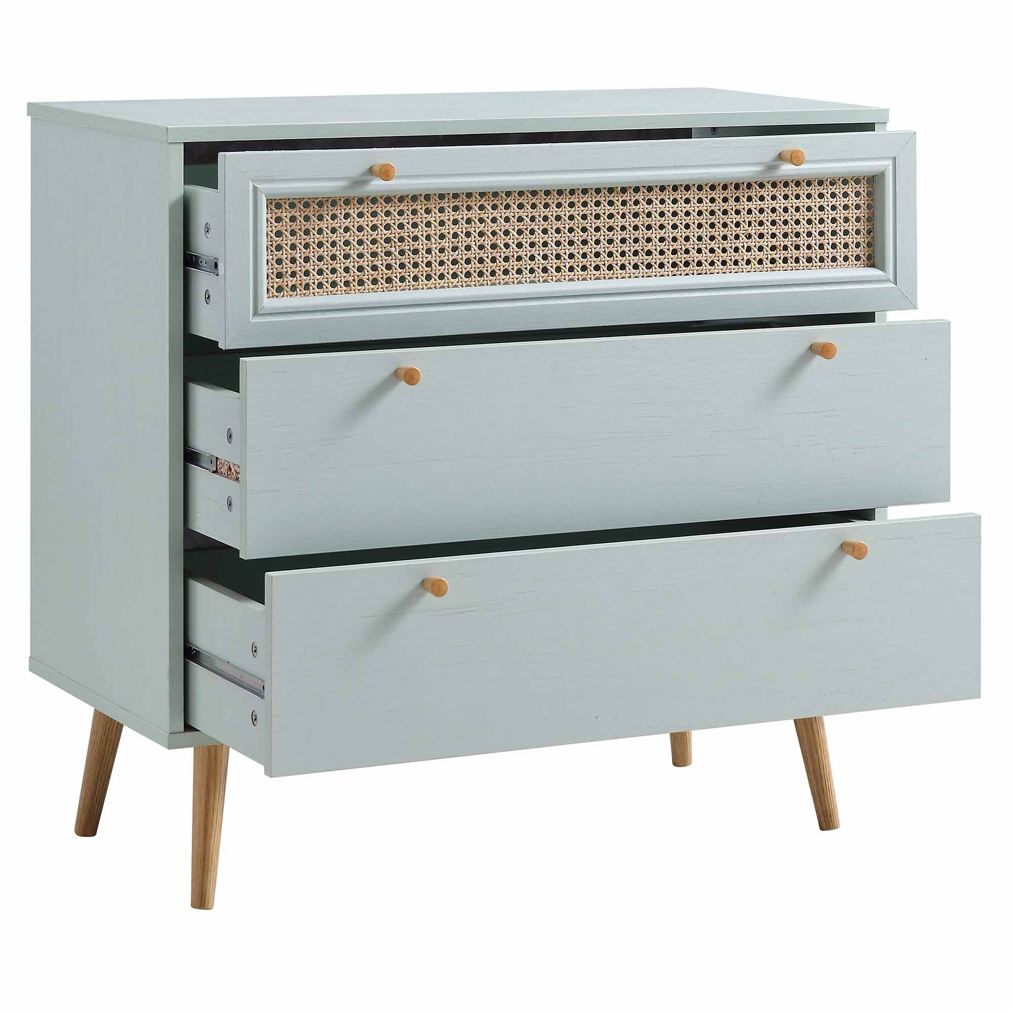 Anya Woven Rattan Chest of 3 Drawer in Mint Colour