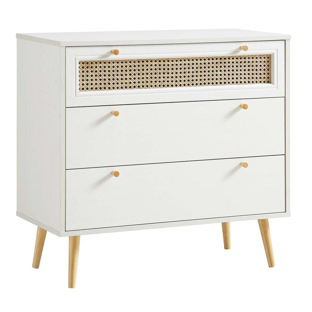 Anya Woven Rattan Chest of 3 Drawers in White
