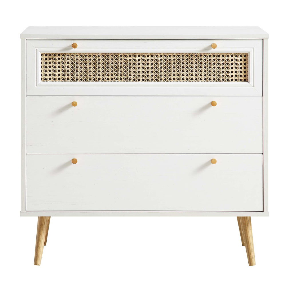 Anya Woven Rattan Chest of 3 Drawers in White