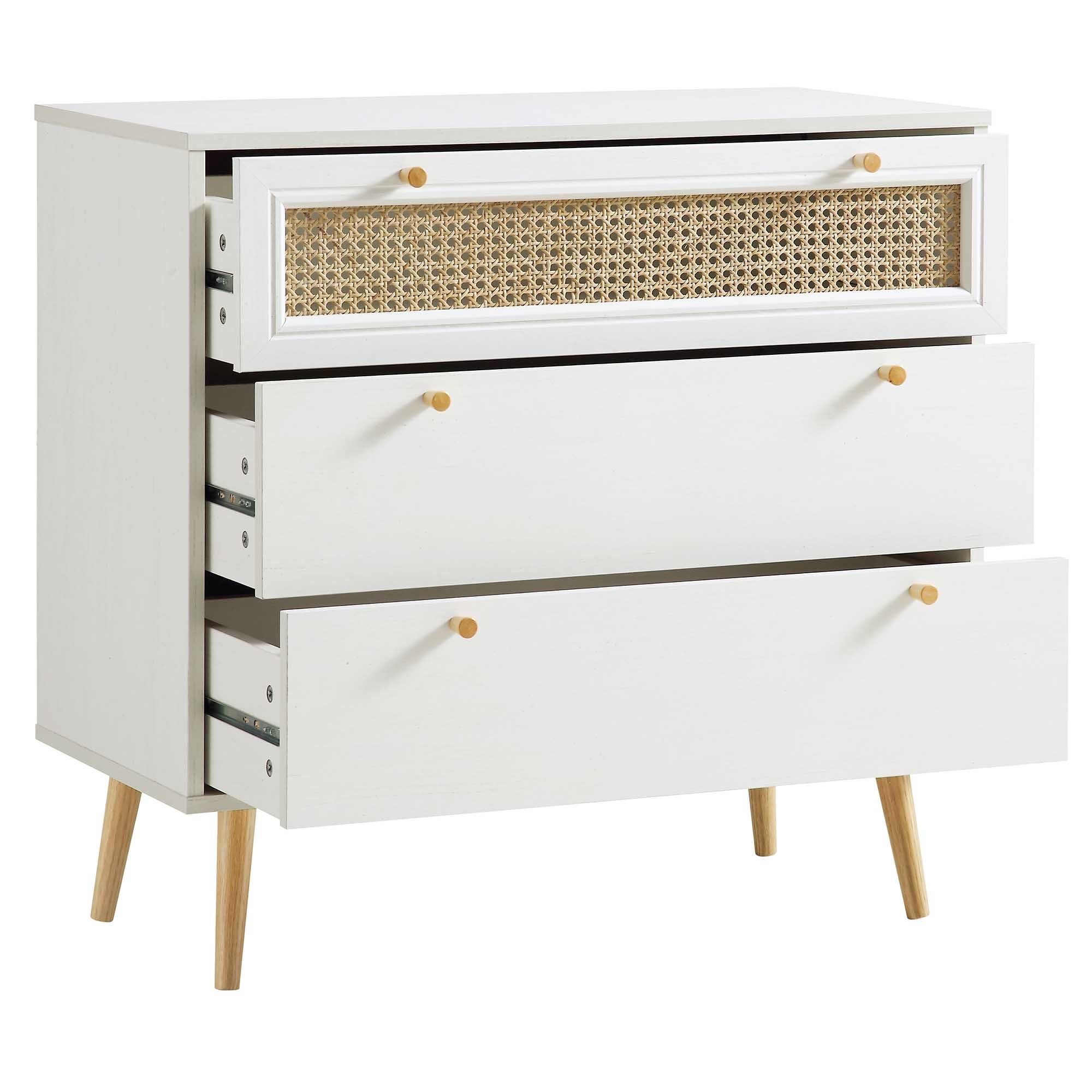 Anya Woven Rattan Chest of 3 Drawers in White