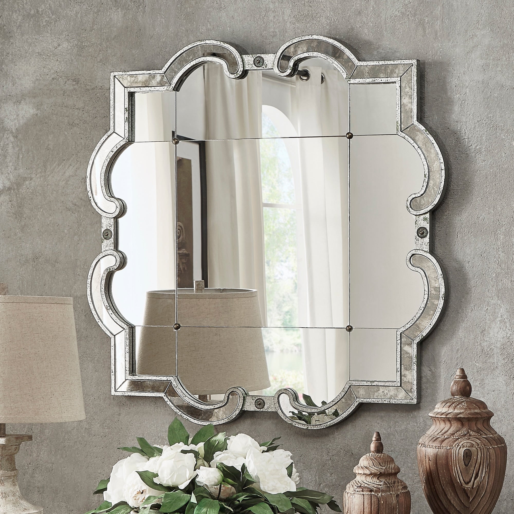 Fantina Antique Silver Paned Wall Mirror by iNSPIRE Q Classic