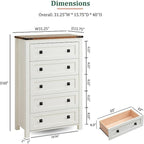 48 Tall Farmhouse 5 Drawer Wood Dresser, Chest of Drawers for Bedroom