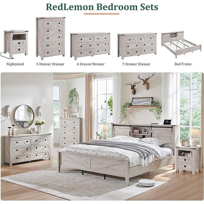 48 Tall Farmhouse 5 Drawer Wood Dresser, Chest of Drawers for Bedroom