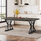 Farmhouse Dining Table for 6 People, 70.8-Inch Rectangular Wood Kitchen Table