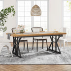 Farmhouse Dining Table for 6 People, 70.8-Inch Rectangular Wood Kitchen Table