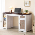 Farmhouse Executive Desk Home Office Desk File Drawer Monitor Stand Power Outlet