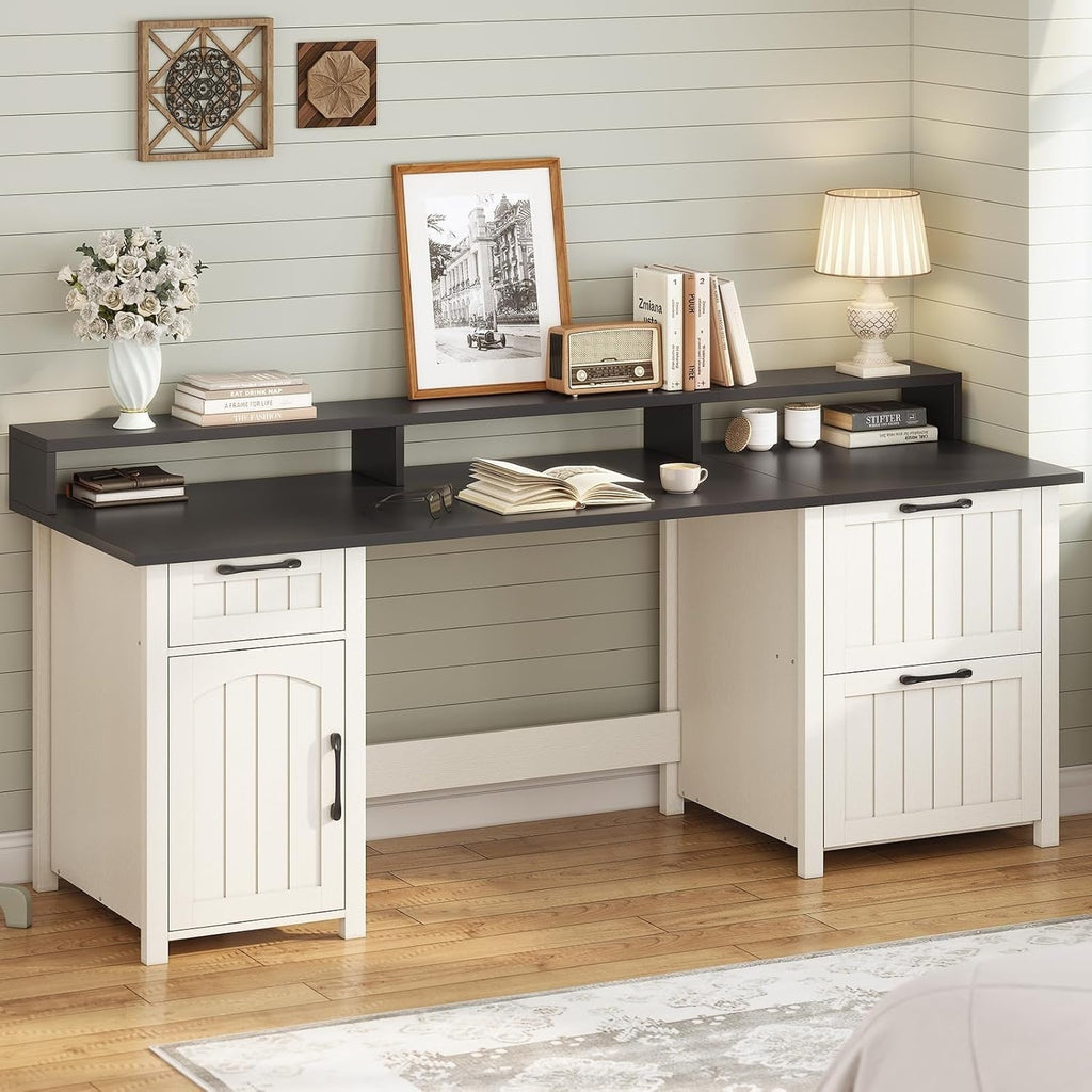 Farmhouse Executive Desk Home Office Desk File Drawer Monitor Stand Power Outlet