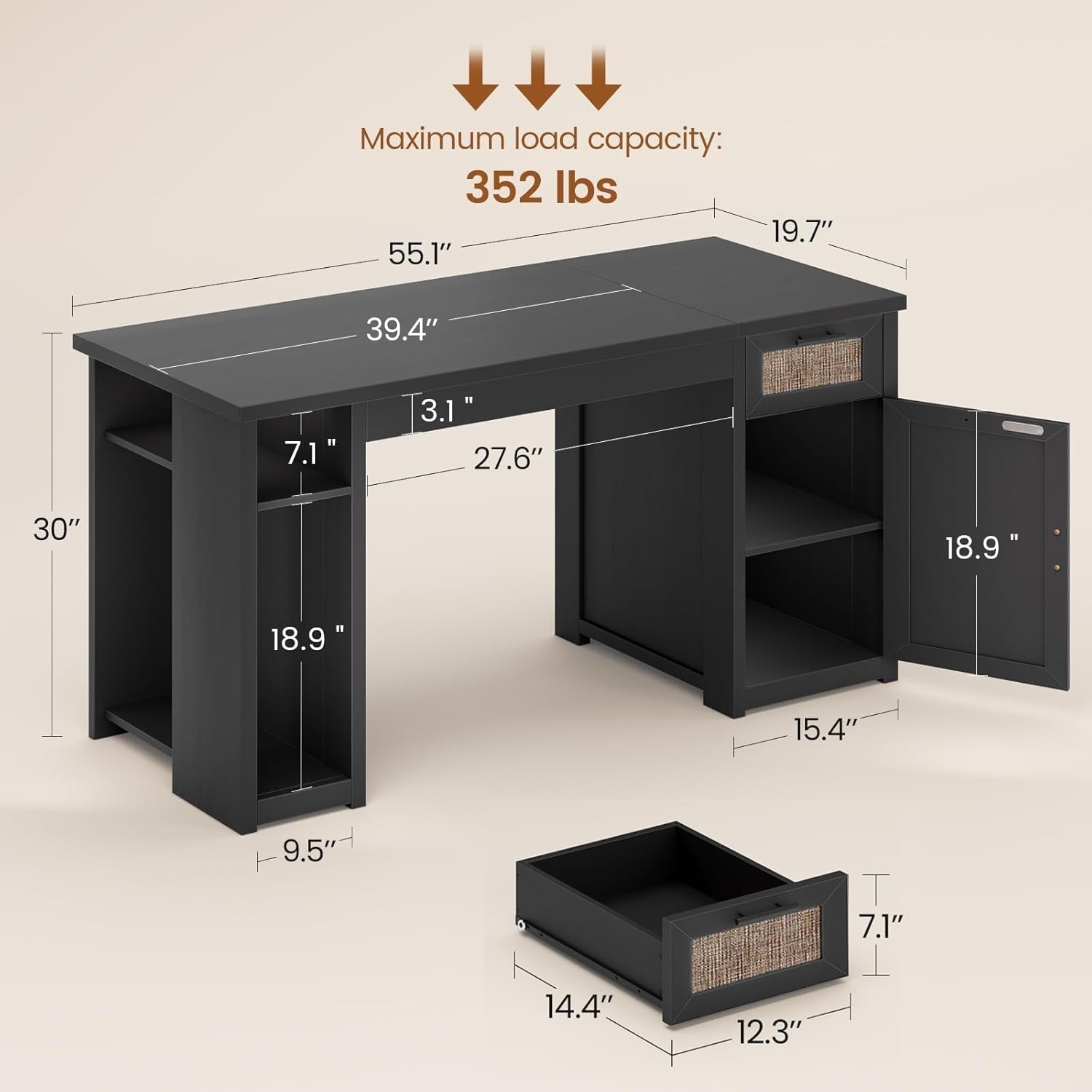 Farmhouse Executive Desk Home Office Desk File Drawer Monitor Stand Power Outlet