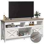 Farmhouse TV Stand for up to 65 TV with Doors and Open Shelves Media Console Power Outlet