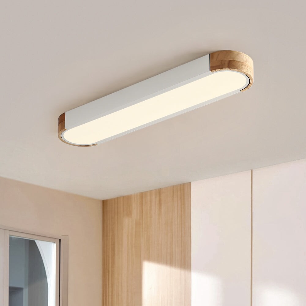 Farmhouse Wood Long Oval Dimmable LED Flush Mount - 37 3000k/6000k