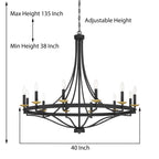 Fidenza 12-light Modern Farmhouse Empire Wagon Wheel Chandelier with UL - D40'' * H135''