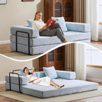 Floor Sofa Bed Convertible with Pillow Back Chenille Fabric for Living Room Bedroom