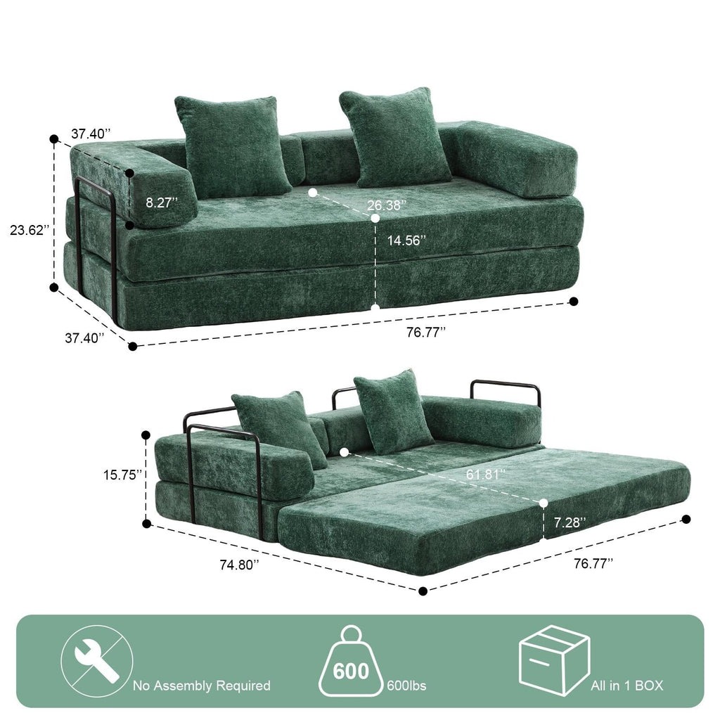 Floor Sofa Bed Convertible with Pillow Back Chenille Fabric for Living Room Bedroom