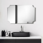 Frameless Rectangle Scalloped Beveled Wall Mirror, Bathroom, Vanity, Bedroom Mirror,1-beveled Edge - Clear