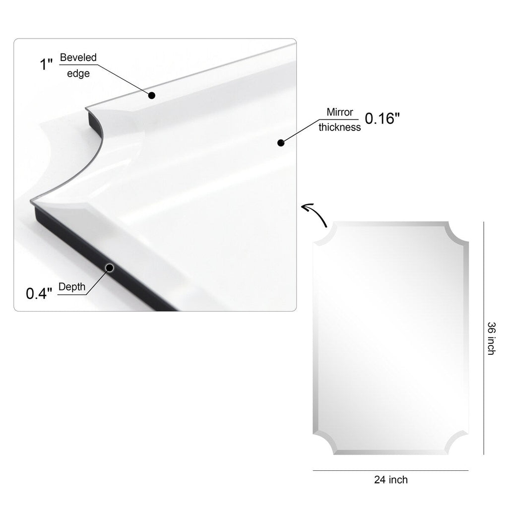 Frameless Rectangle Scalloped Beveled Wall Mirror, Bathroom, Vanity, Bedroom Mirror,1-beveled Edge - Clear