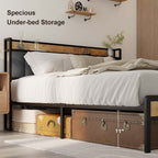 Twin / Full / Queen / King Size Metal Platform Bed Frame with Upholstered Storage Headboard