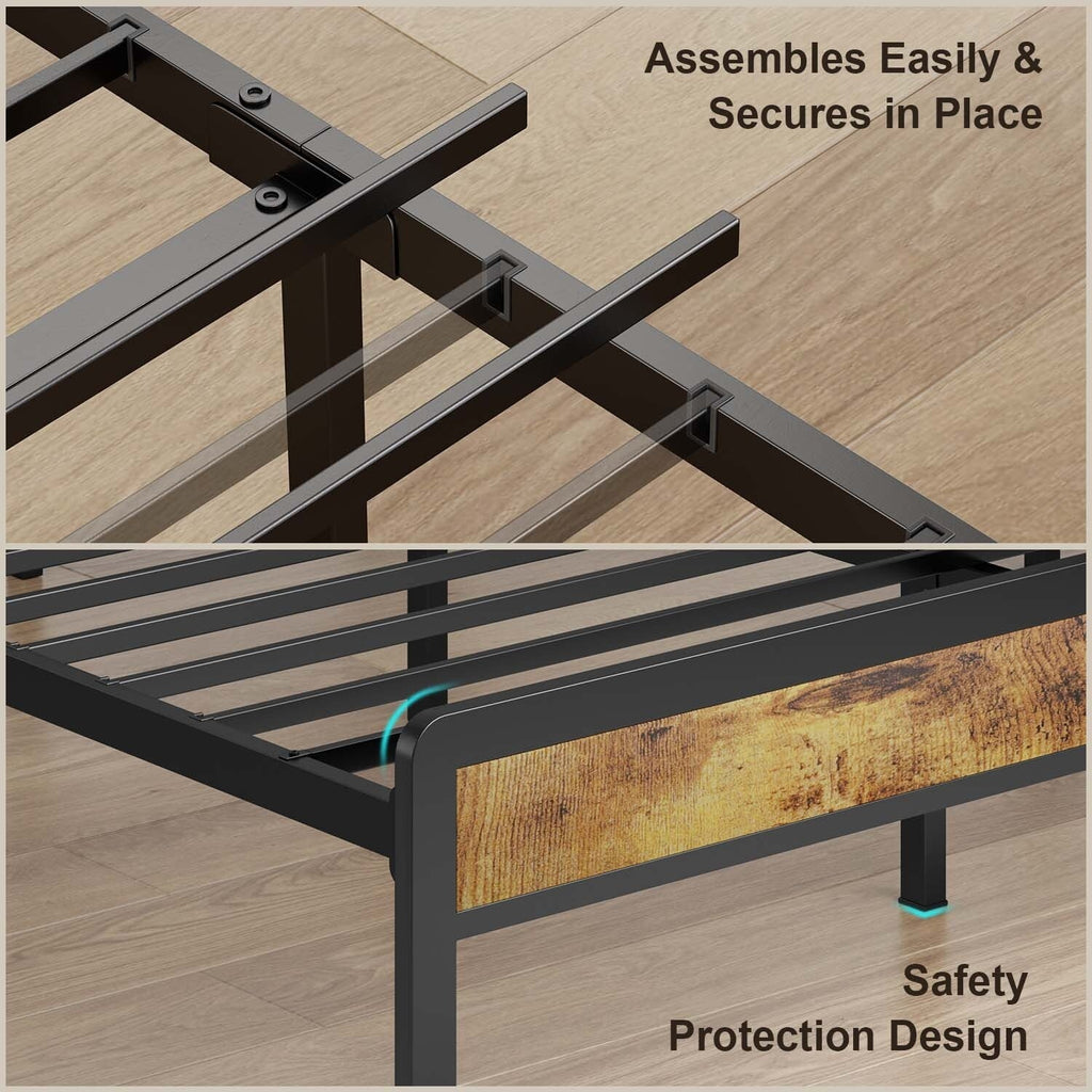 Twin / Full / Queen / King Size Metal Platform Bed Frame with Upholstered Storage Headboard