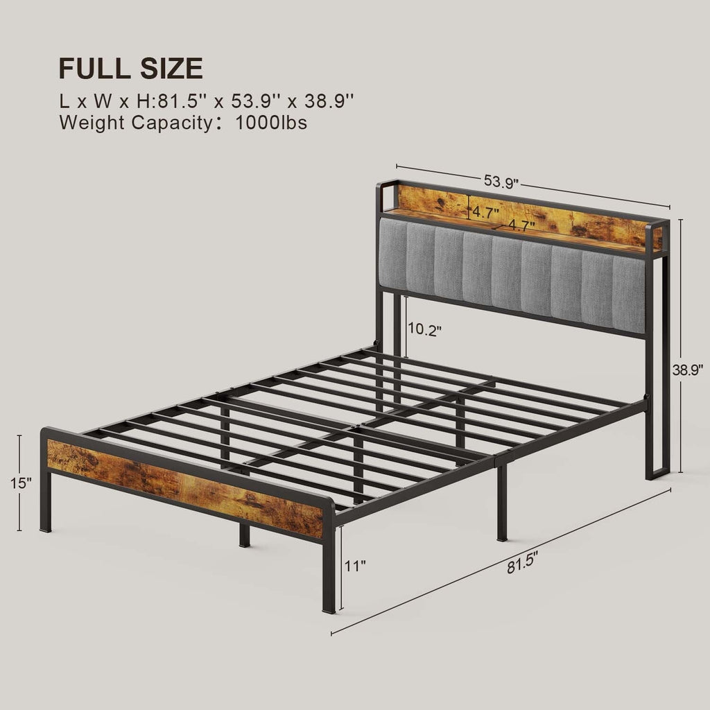 Twin / Full / Queen / King Size Metal Platform Bed Frame with Upholstered Storage Headboard