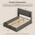 Lift Up Storage Bed Frame, Upholstered Platform Bed Frame with Hydraulic Storage System and Headboard