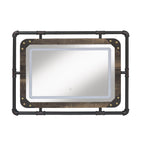 Furniture of America Inyo Industrial Metal Wall Mirror with LED Lights