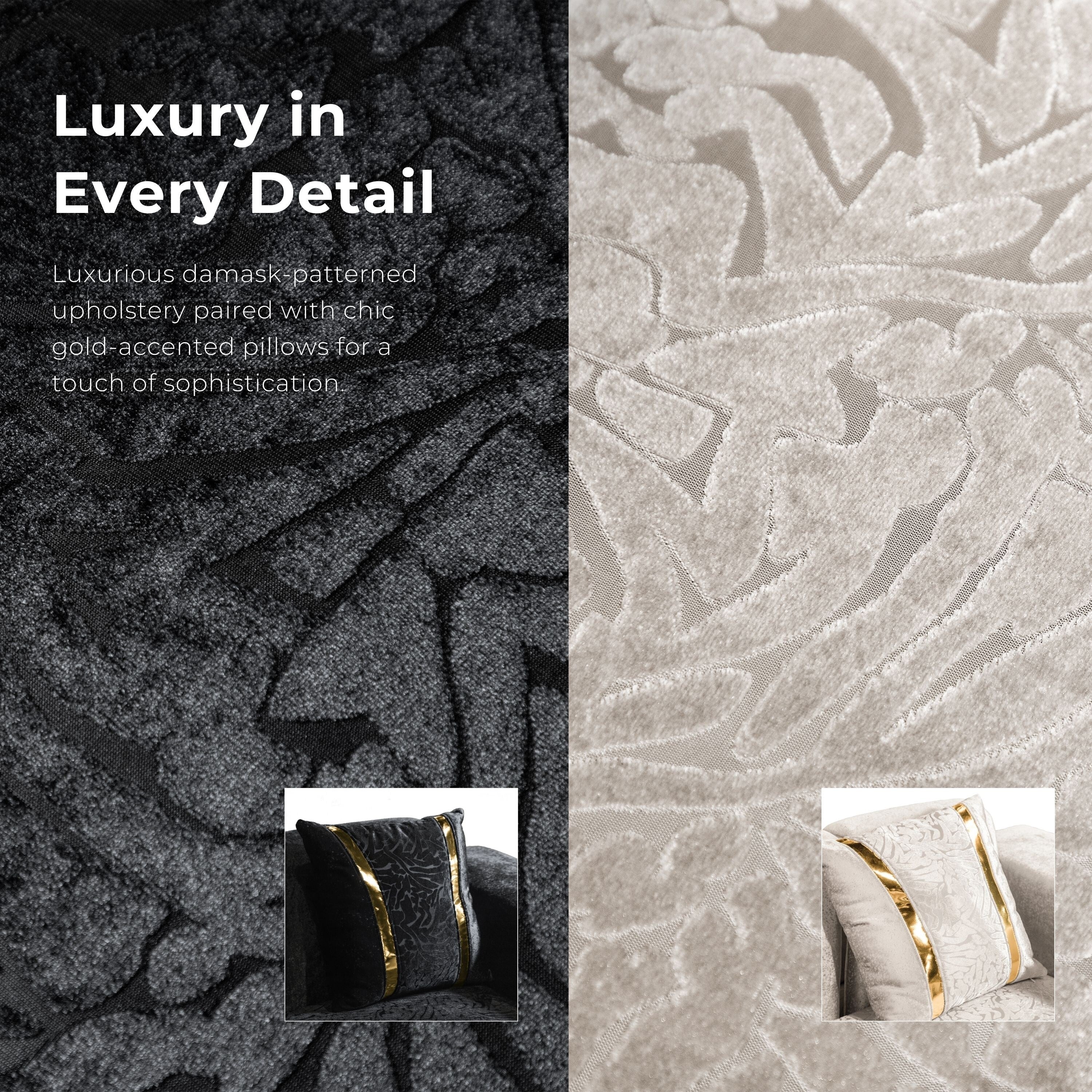 Furniture of America Maxine Glam Solid Wood Sofa with Accent Pillows