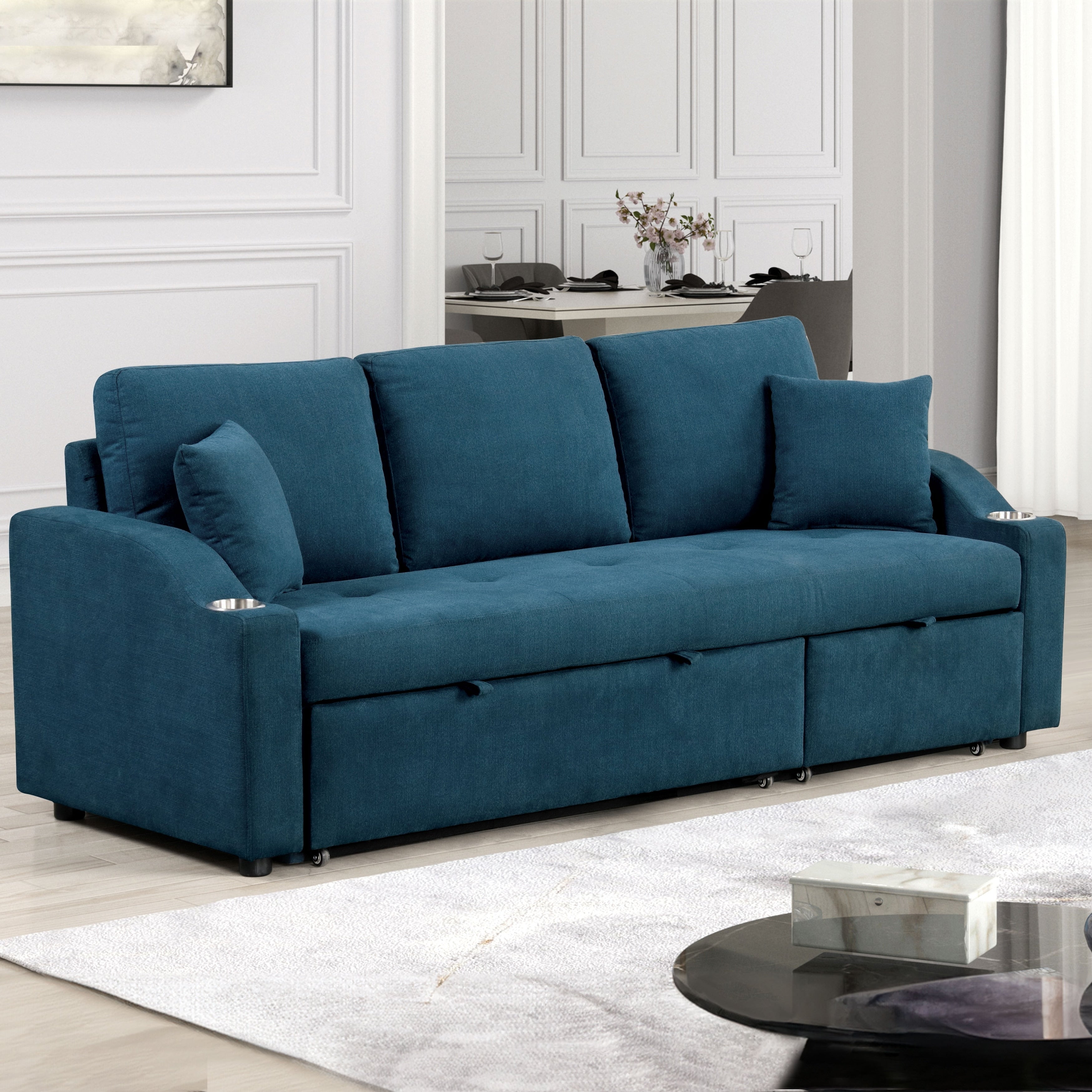 Furniture of America Scarlett Modern Tufted Space-Saving Sleeper Sofa Sectional with Cup Holders