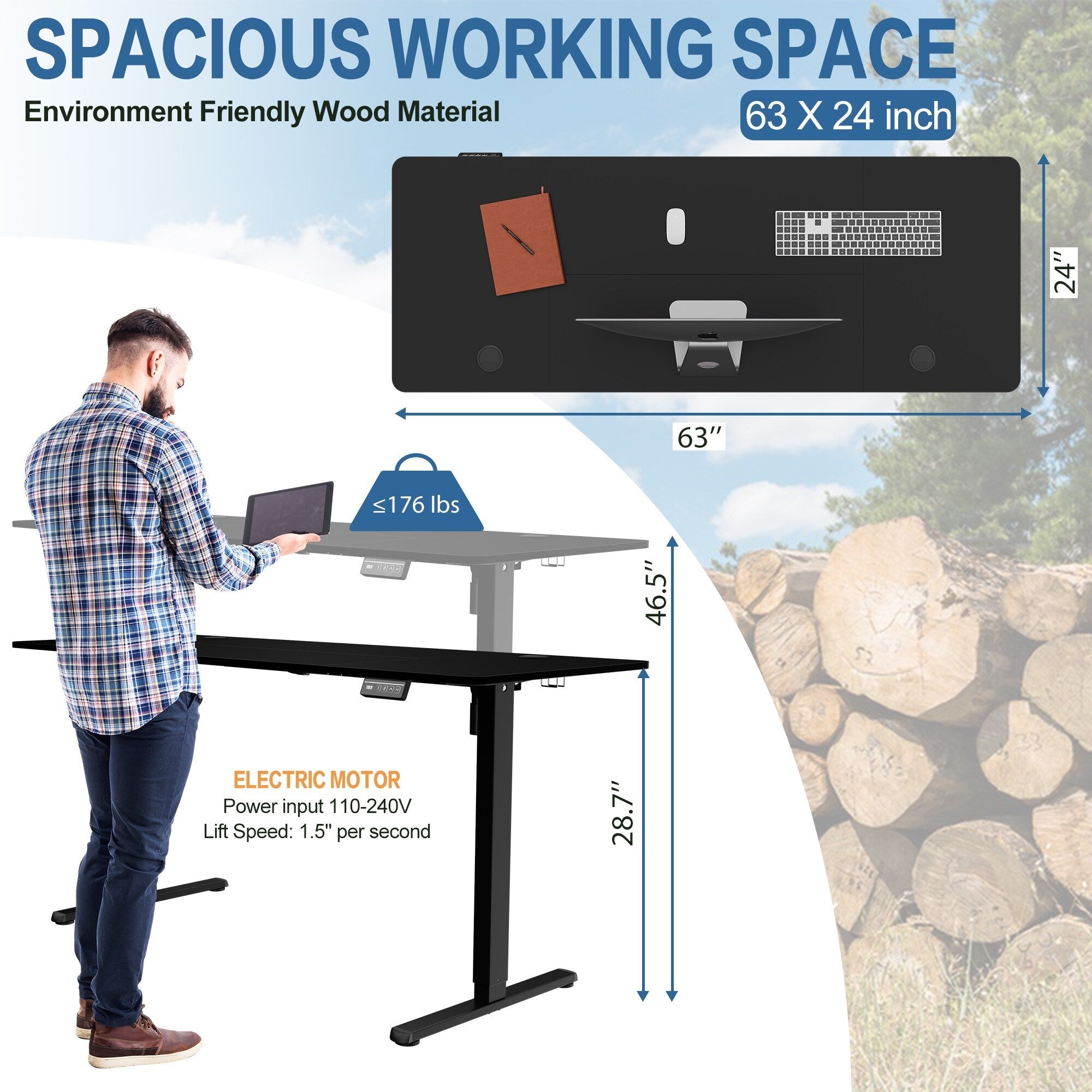 Futzca Height Adjustable Electric Standing Desk Sit Stand Computer Stand up Desk with Splice Board