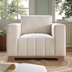 Belsize Beige Boucle Sofa with Wooden Base, 1-Seater