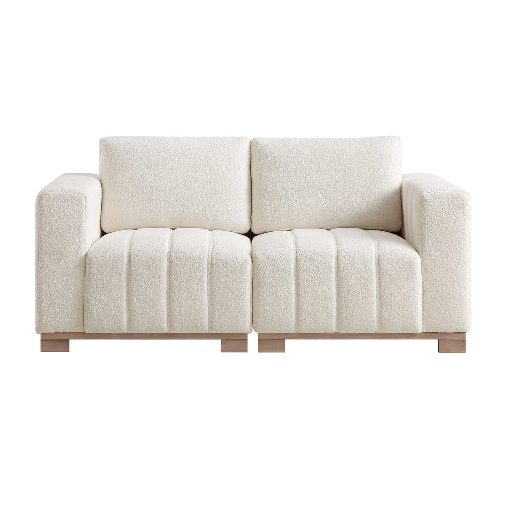 Belsize Beige Boucle Sofa with Wooden Base, 2-Seater