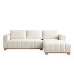 Belsize Beige Boucle Sofa with Wooden Base, Large Chaise Right Hand Facing
