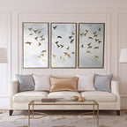 Golden Birds 3 Piece Set Print on Gold Floating Framed Canvas Wall Art
