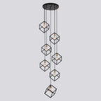 Geometric Pendant Chandelier for Stairway / Staircase, Adjustable Height 5 or 7 Light Cluster