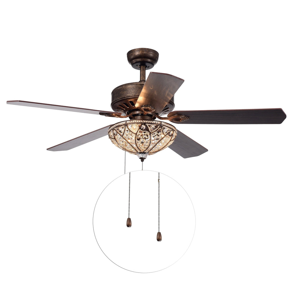 Gliska Rustic Bronze 5-blade Lighted Ceiling Fan with Crystal Shade