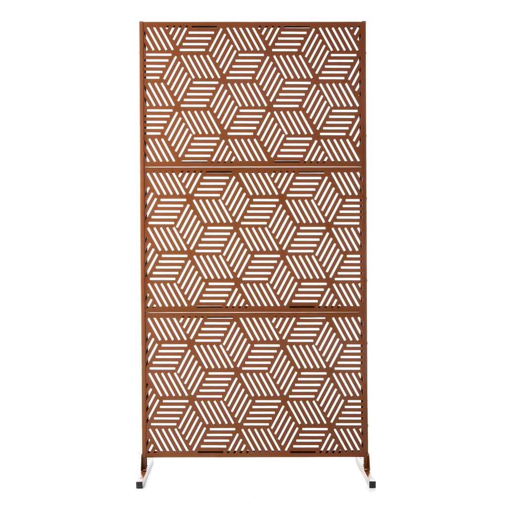 Glitzhome 6ft Galvanized Floral Patterned 3-Panel Privacy Screen Room Divider Fences