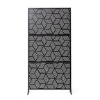 Glitzhome 6ft Galvanized Floral Patterned 3-Panel Privacy Screen Room Divider Fences