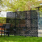 Glitzhome 6ft Galvanized Floral Patterned 3-Panel Privacy Screen Room Divider Fences