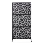 Glitzhome 6ft Galvanized Floral Patterned 3-Panel Privacy Screen Room Divider Fences