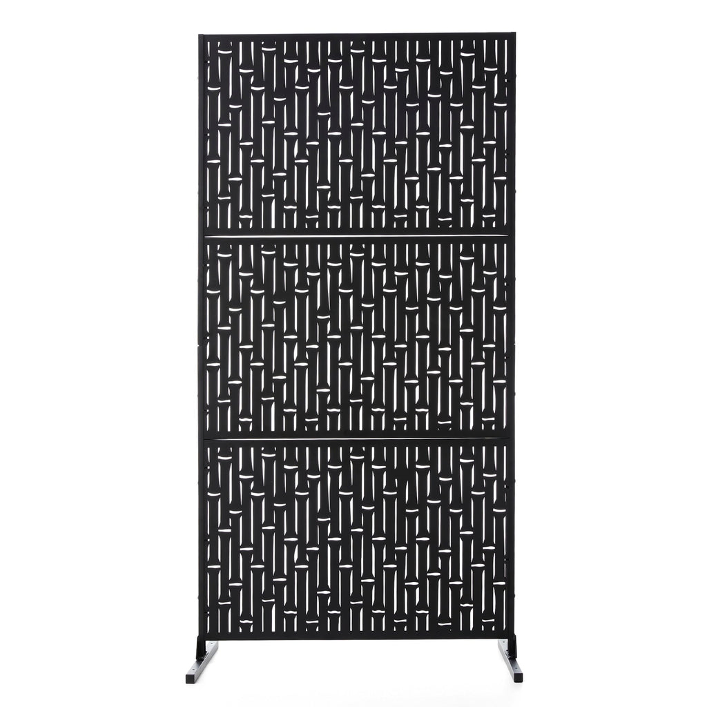 Glitzhome 6ft Galvanized Floral Patterned 3-Panel Privacy Screen Room Divider Fences