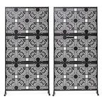 Glitzhome 6ft Galvanized Floral Patterned 3-Panel Privacy Screen Room Divider Fences