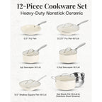 Gotham Steel Cream 12 Piece Pots and Pans Ultra Nonstick Ceramic Cookware Set with Stay Cool Handles