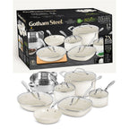 Gotham Steel Cream 12 Piece Pots and Pans Ultra Nonstick Ceramic Cookware Set with Stay Cool Handles