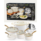 Gotham Steel Cream Pots and Pans 15 Piece Ultra Nonstick Ceramic Cookware Set with Utensils