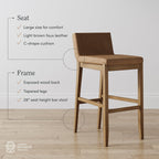 Gracie Modern Bar Stool, Boucle Upholstered Chair and Brushed Wooden Legs