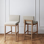 Gracie Modern Bar Stool, Boucle Upholstered Chair and Brushed Wooden Legs