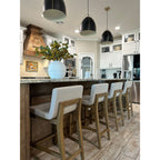 Gracie Modern Bar Stool, Boucle Upholstered Chair and Brushed Wooden Legs