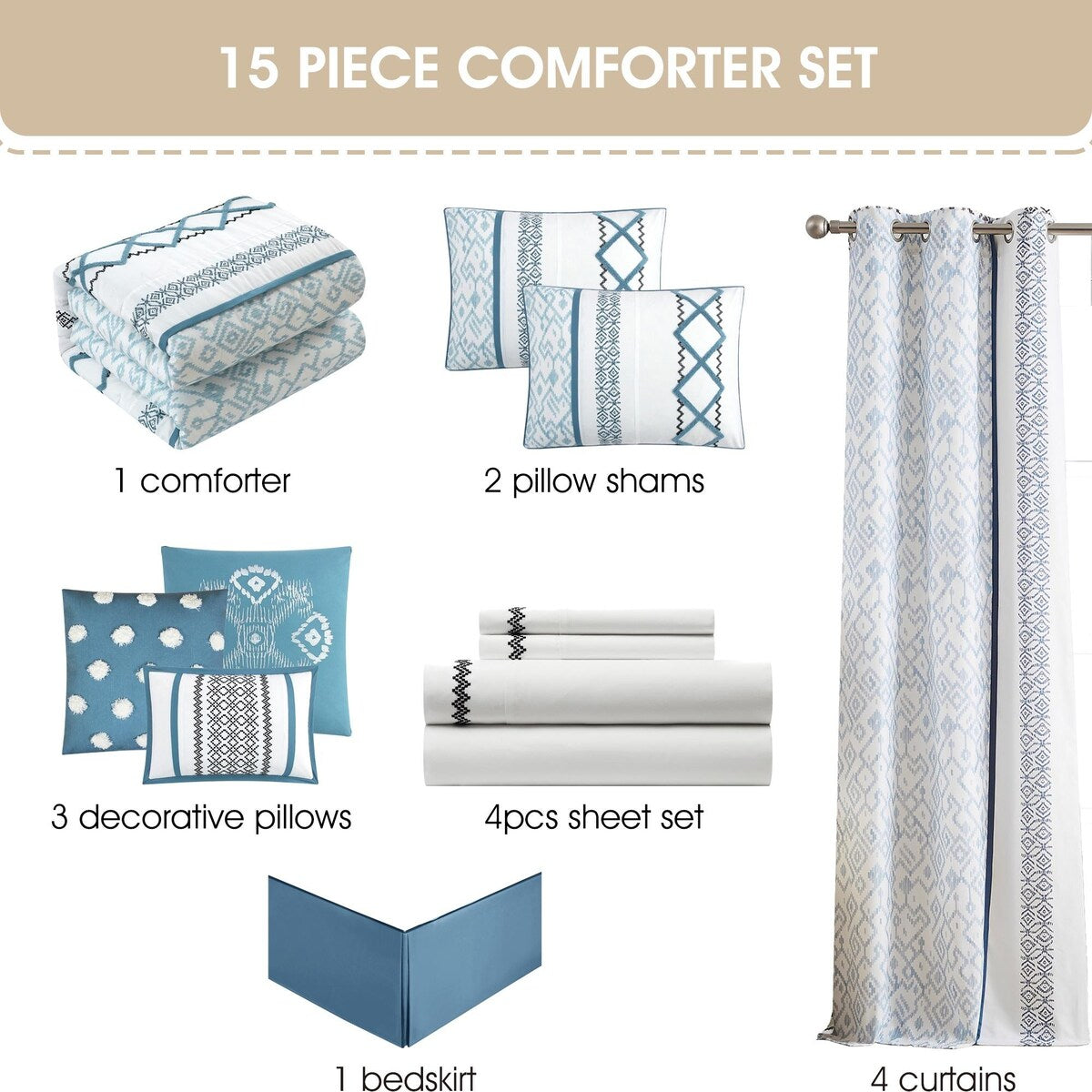 Nanshing Trina 15 Piece Boho Embroidered Comforter Set